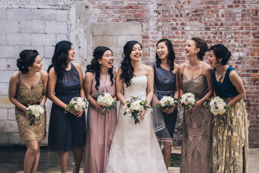 korean bridesmaids laughing