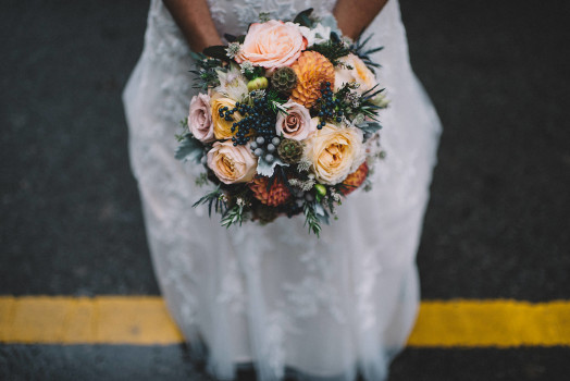 brides flowers in the street