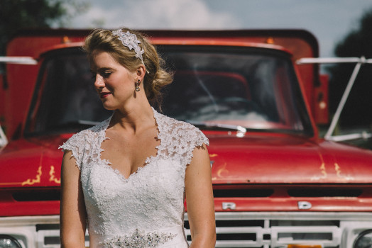 bridal portrait with an historic ford truck