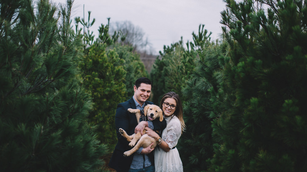 engaged columbus couple and their puppy