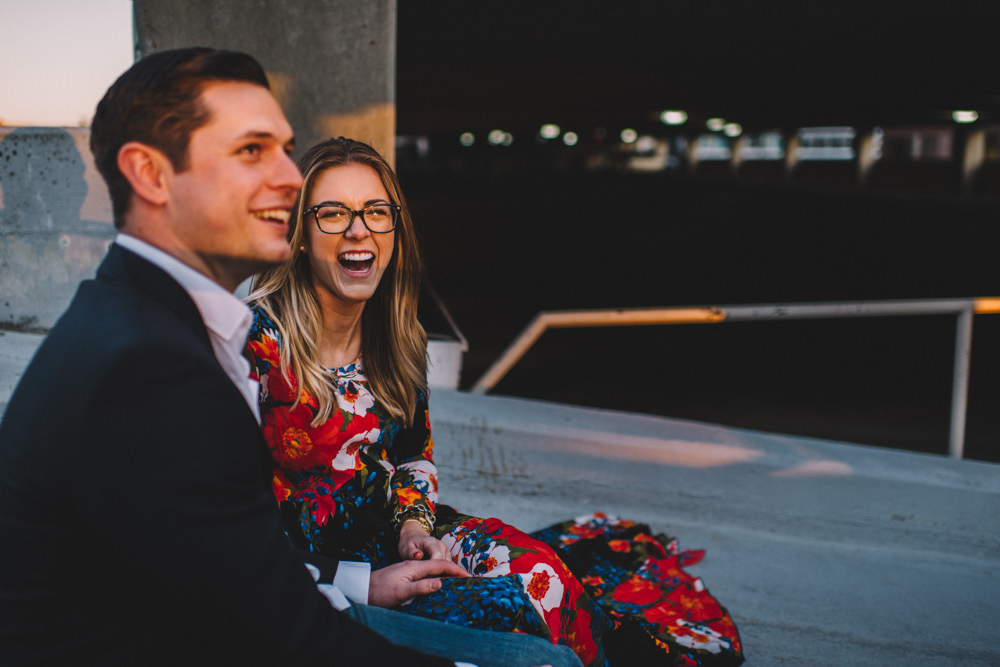 columbus ohio couple laughing together during engagement