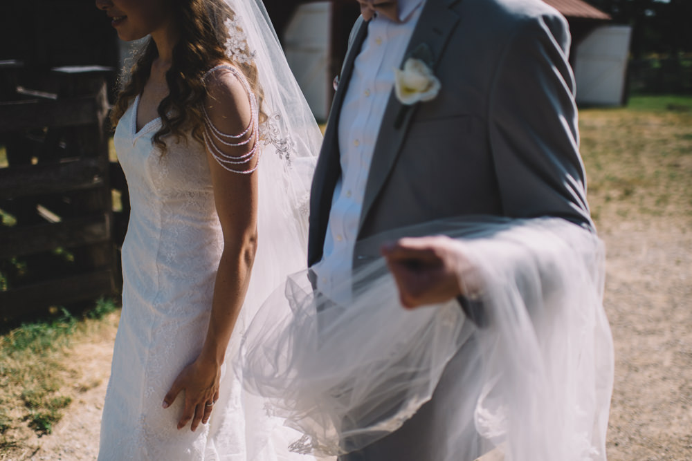 bride and groom walking together