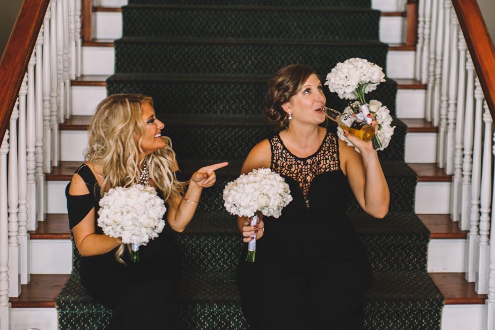 bridesmaids drinking at Wedgewood Country Club wedding photography in Columbus