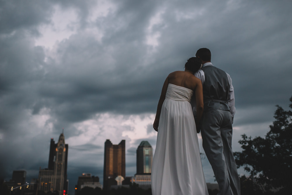 columbus wedding couple looking over the city