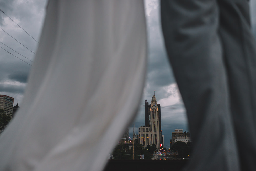 columbus wedding couple looking over the city