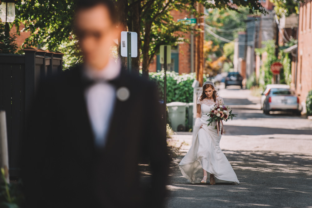 german village ohio wedding first look