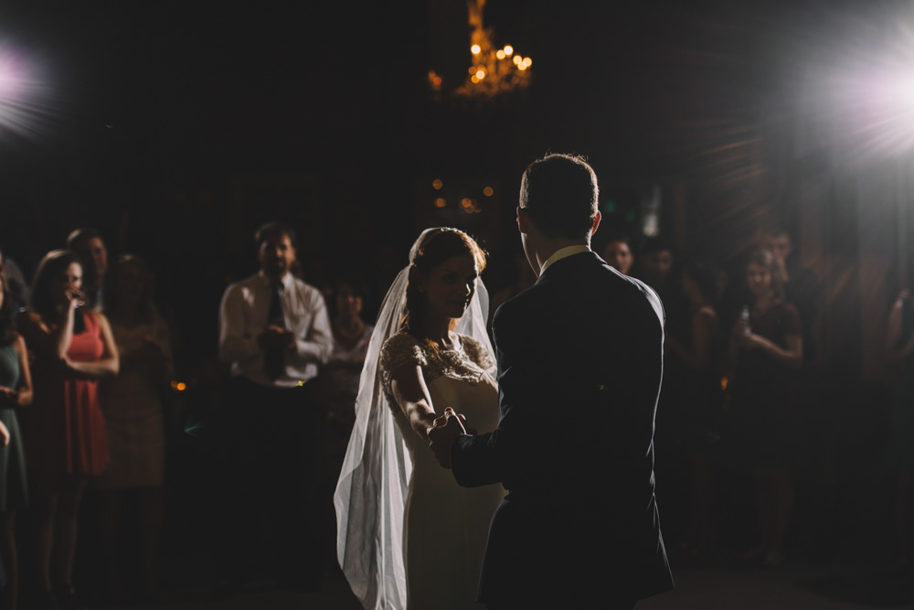 bride and groom having their first dance at a via vecchia winery jewish wedding photography
