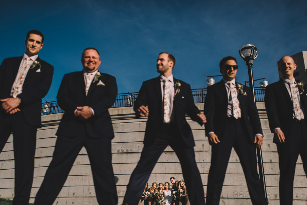 Columbus ohio wedding party laughing downtown