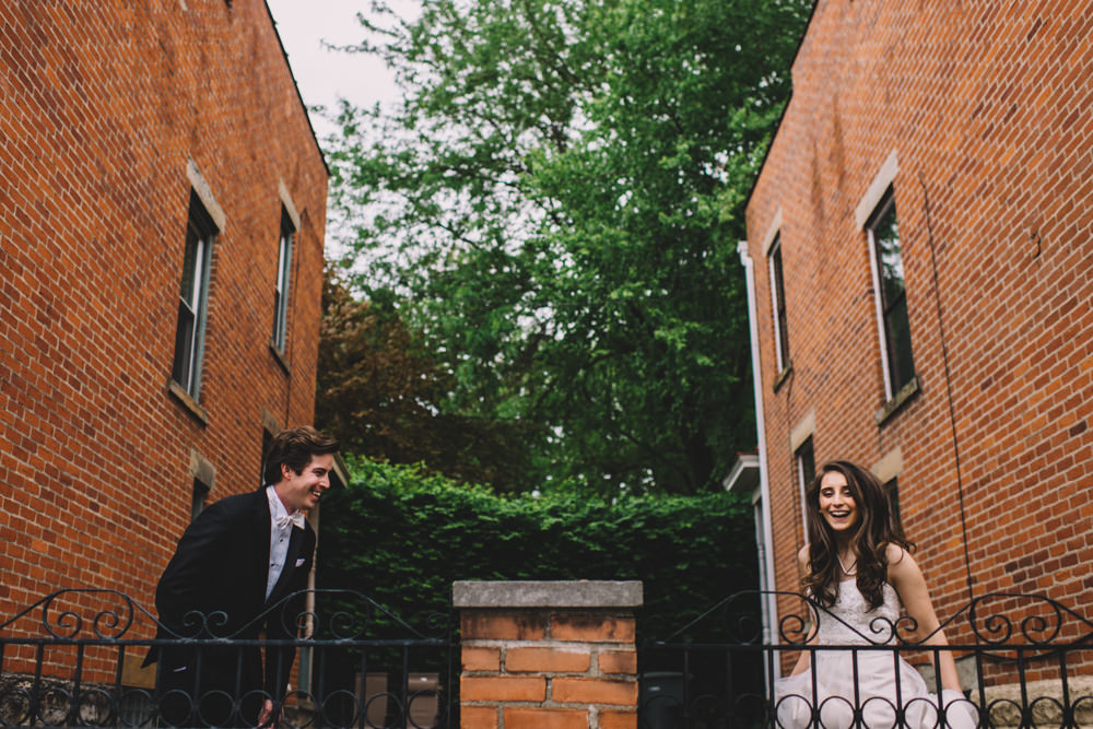 columbus couple laughing on their wedding day